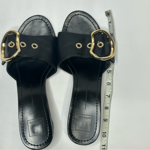Dolce Vita Black Leather Slide Sandals with Gold Buckle block heel. Women’s 9 - Picture 7 of 7